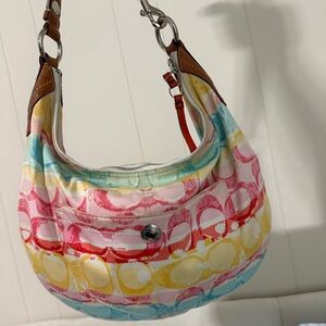 Coach Multicolor Signature Canvas Hobo — Pink, Yellow, Blue, Red